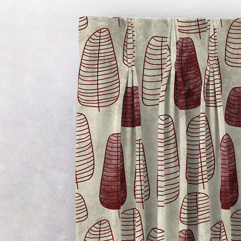 Free Spirit Floral Maroon Heavy Satin Room Darkening Curtains Set Of 2 - (DS468C)