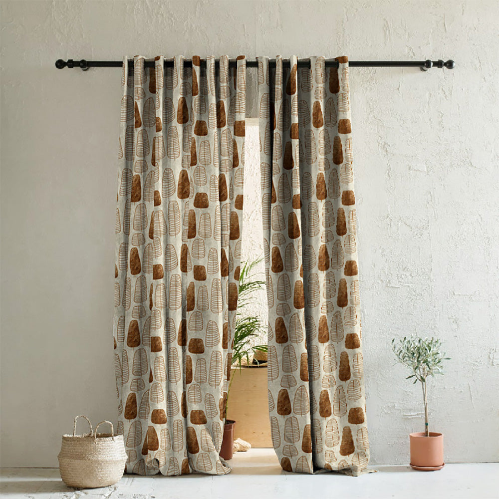 Free Spirit Floral Mud Brown Heavy Satin Room Darkening Curtains Set Of 2 - (DS468D)