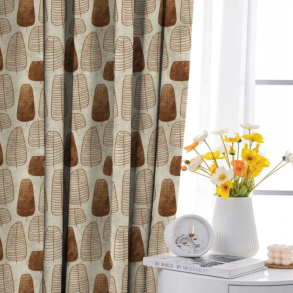 Free Spirit Floral Mud Brown Heavy Satin Room Darkening Curtains Set Of 2 - (DS468D)