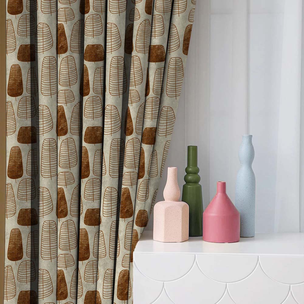 Free Spirit Floral Mud Brown Heavy Satin Room Darkening Curtains Set Of 2 - (DS468D)