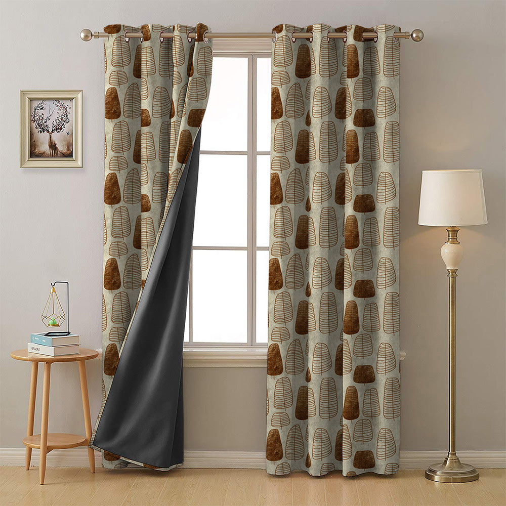 Free Spirit Floral Mud Brown Heavy Satin Room Darkening Curtains Set Of 2 - (DS468D)