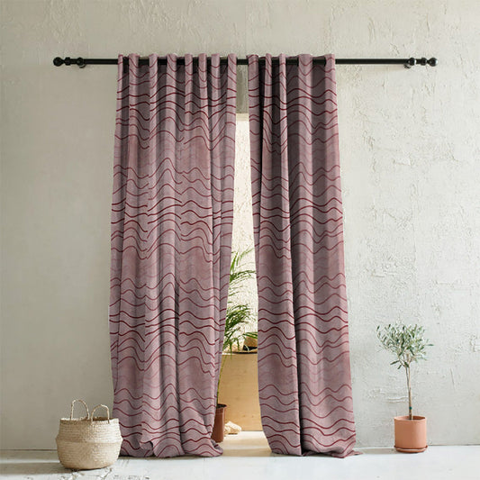 Aqua Swirls Geometric Maroon Heavy Satin Room Darkening Curtains Set Of 2 - (DS469C)