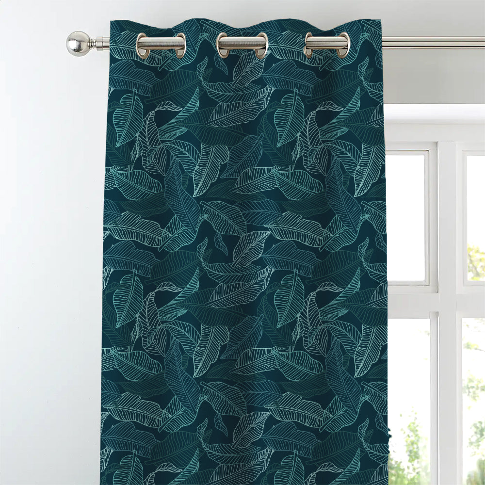Leafy Silhouette Floral Turquoise Heavy Satin Room Darkening Curtains Set Of 2 - (DS470A)