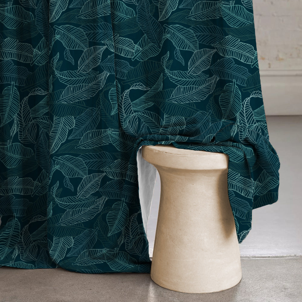 Leafy Silhouette Floral Turquoise Heavy Satin Room Darkening Curtains Set Of 2 - (DS470A)