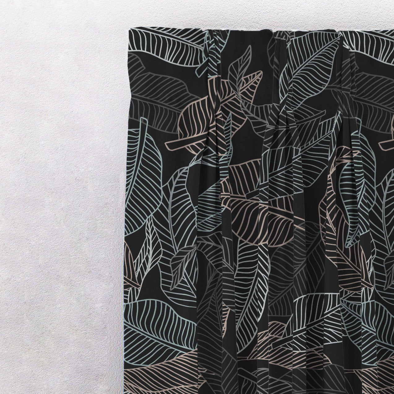 Leafy Silhouette Floral Charcoal Grey Heavy Satin Room Darkening Curtains Set Of 2 - (DS470B)