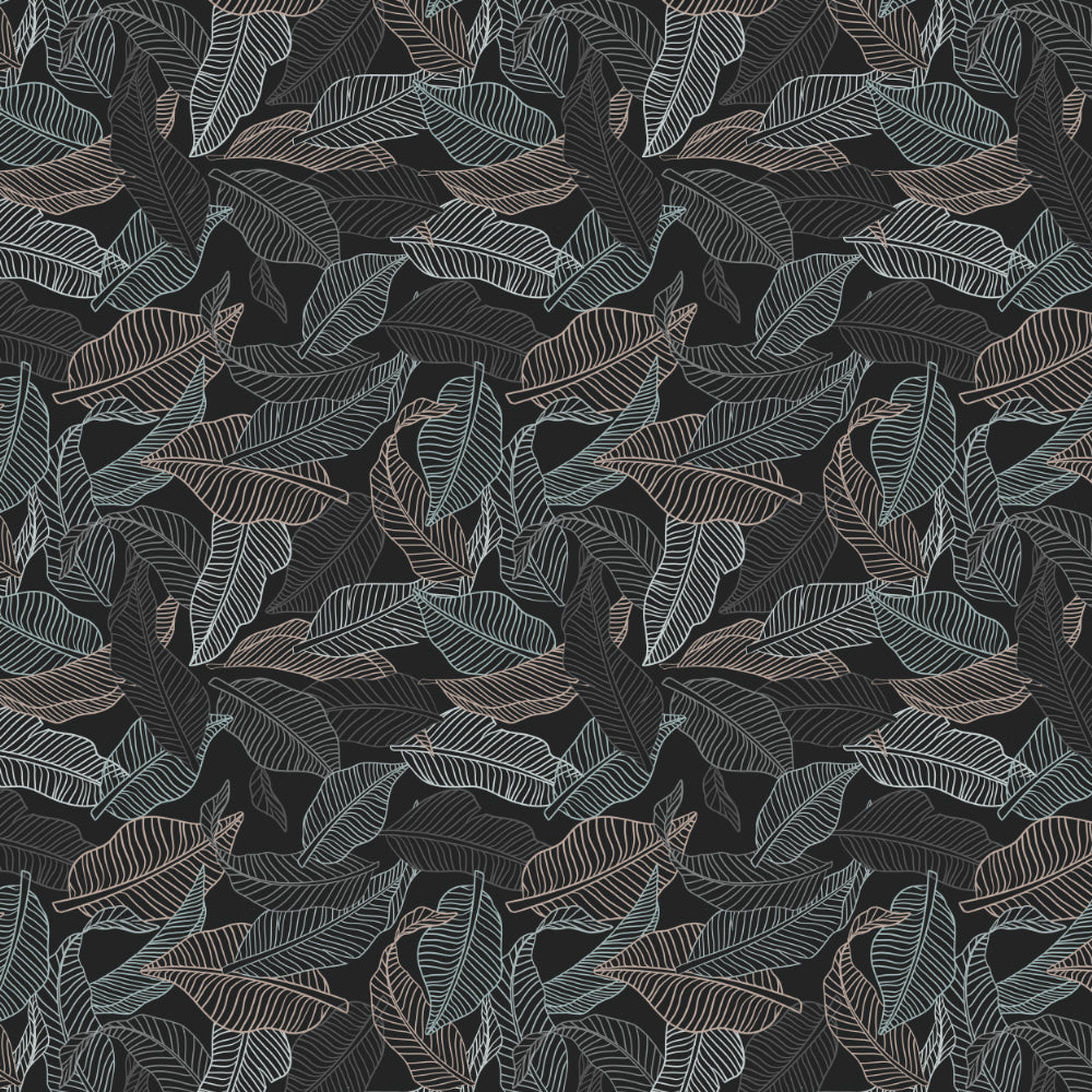 Leafy Silhouette Floral Charcoal Grey Heavy Satin Room Darkening Curtains Set Of 2 - (DS470B)