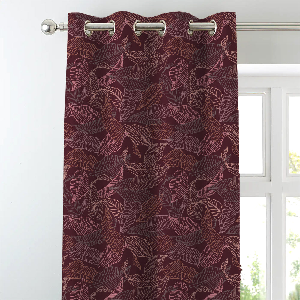 Leafy Silhouette Floral Maroon Heavy Satin Room Darkening Curtains Set Of 2 - (DS470C)
