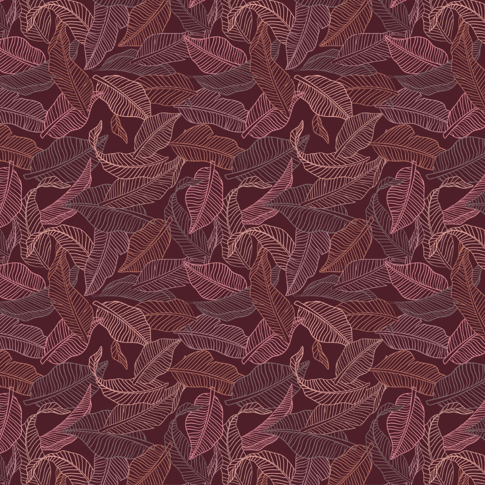 Leafy Silhouette Floral Maroon Heavy Satin Room Darkening Curtains Set Of 2 - (DS470C)