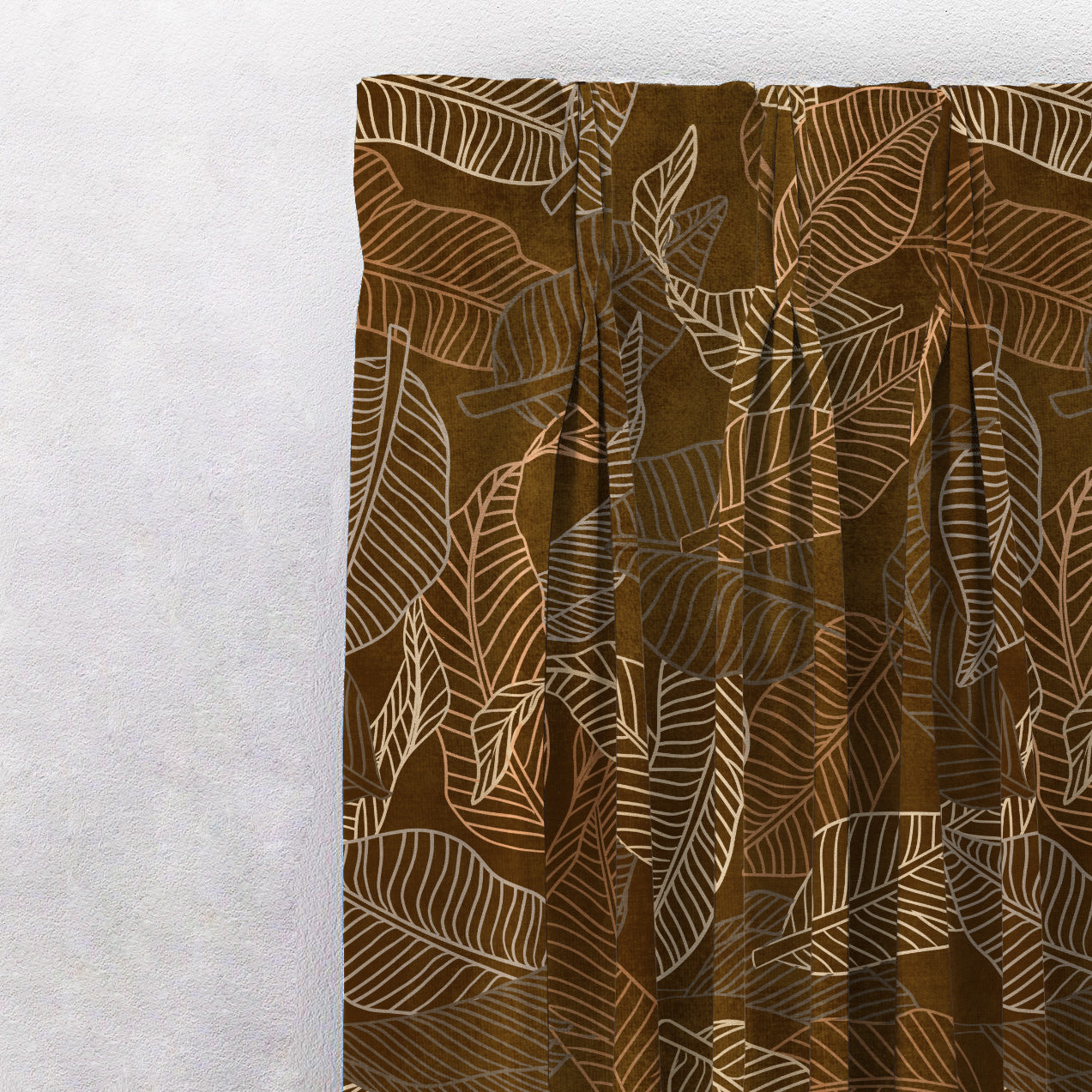 Leafy Silhouette Floral Mud Brown Heavy Satin Room Darkening Curtains Set Of 2 - (DS470D)