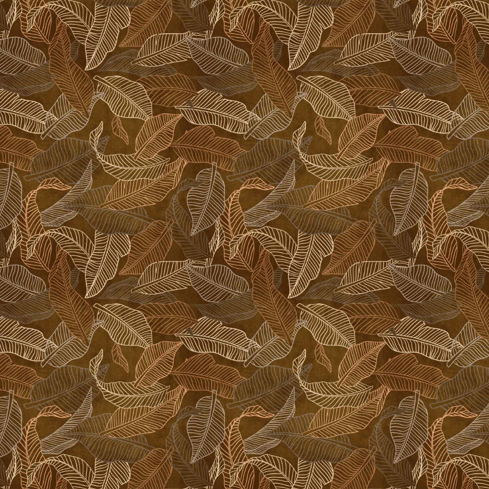 Leafy Silhouette Floral Mud Brown Heavy Satin Room Darkening Curtains Set Of 2 - (DS470D)