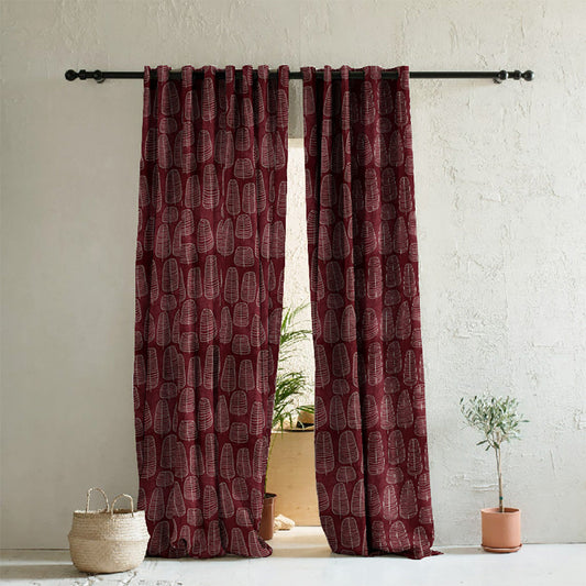 Leaf Tracery Floral Maroon Heavy Satin Room Darkening Curtains Set Of 2 - (DS471C)