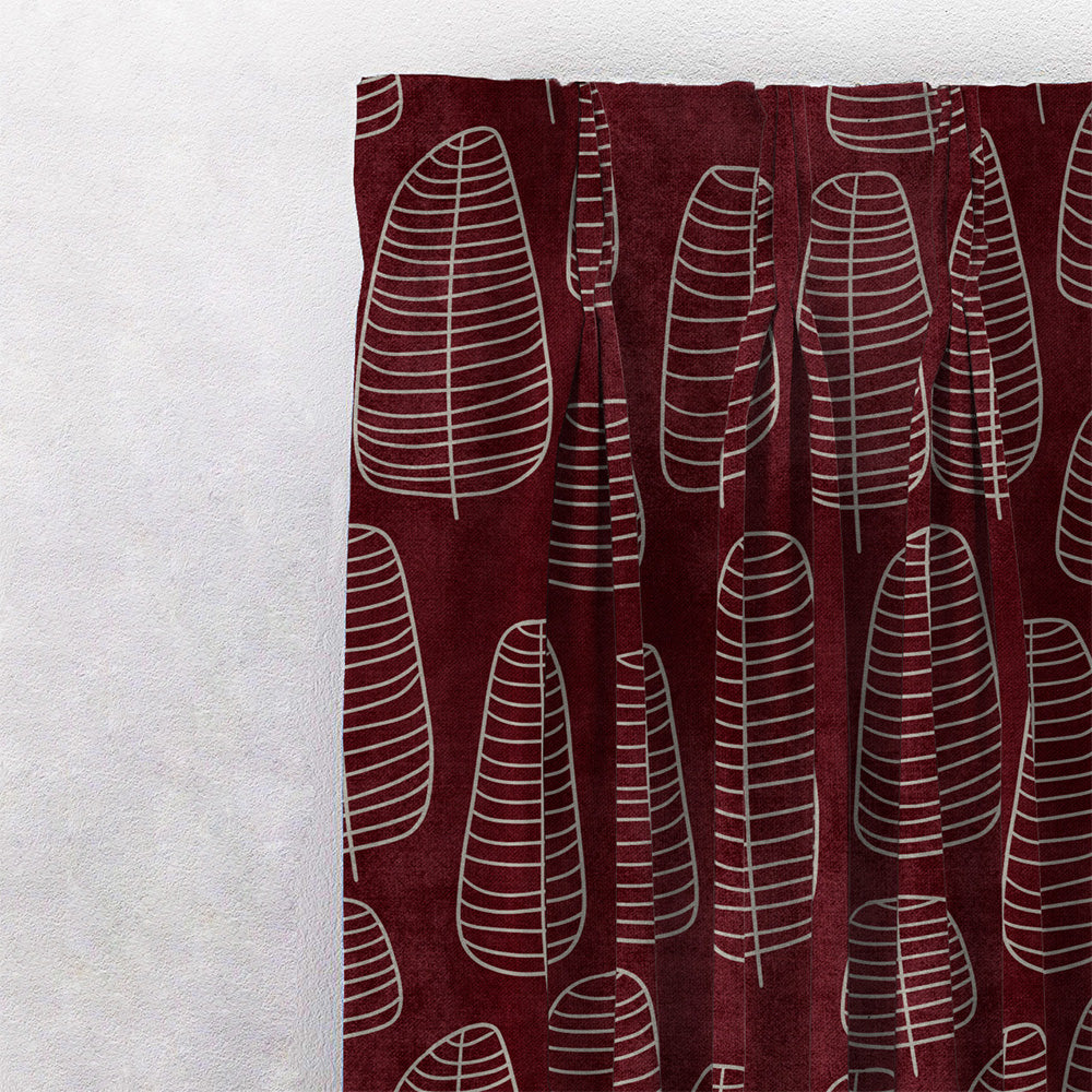 Leaf Tracery Floral Maroon Heavy Satin Room Darkening Curtains Set Of 2 - (DS471C)