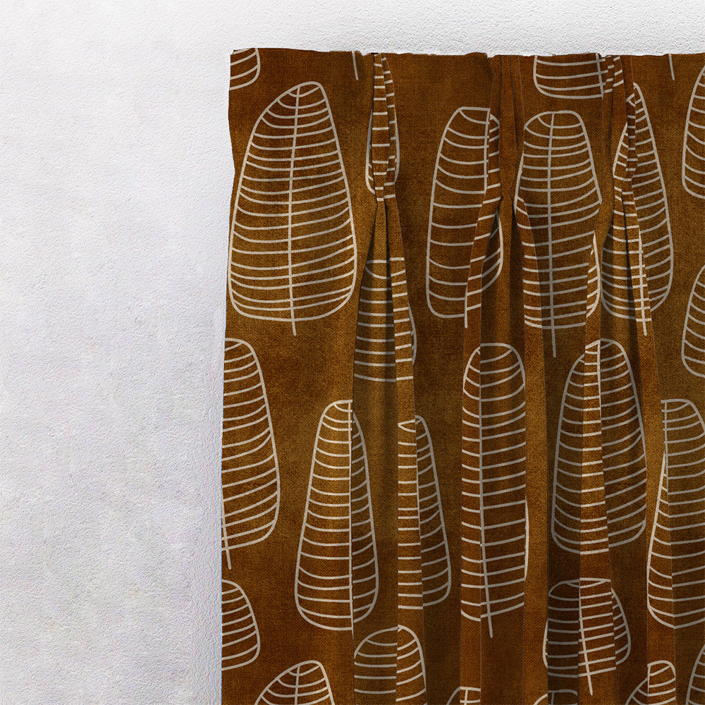 Leaf Tracery Floral Mud Brown Heavy Satin Room Darkening Curtains Set Of 2 - (DS471D)