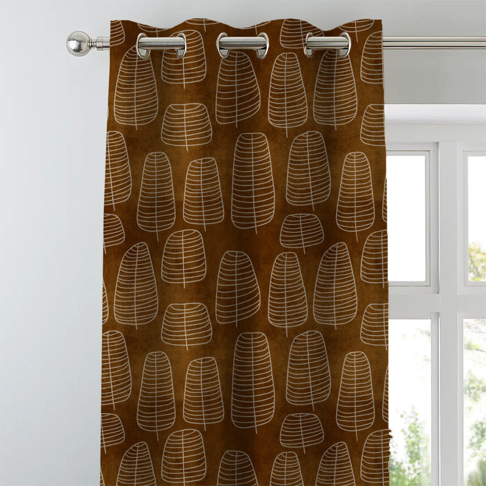 Leaf Tracery Floral Mud Brown Heavy Satin Room Darkening Curtains Set Of 2 - (DS471D)