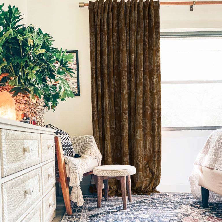 Leaf Tracery Floral Mud Brown Heavy Satin Room Darkening Curtains Set Of 2 - (DS471D)