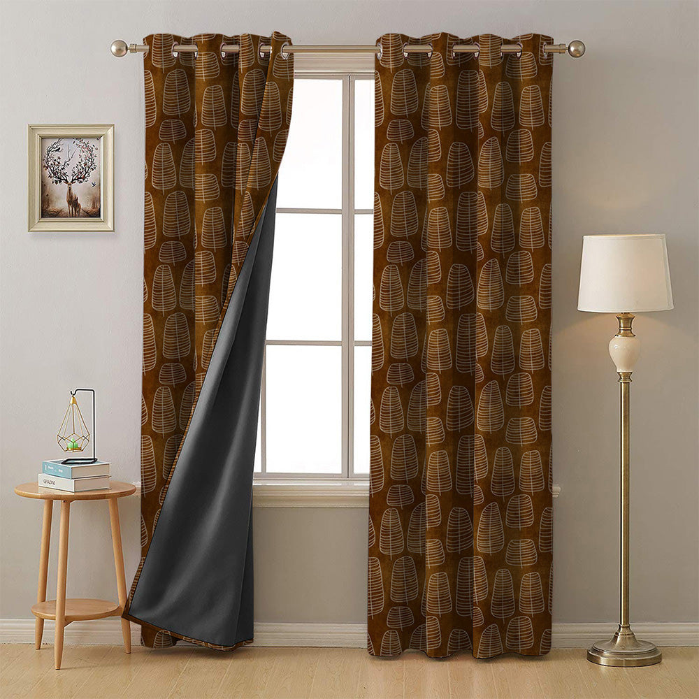 Leaf Tracery Floral Mud Brown Heavy Satin Room Darkening Curtains Set Of 2 - (DS471D)