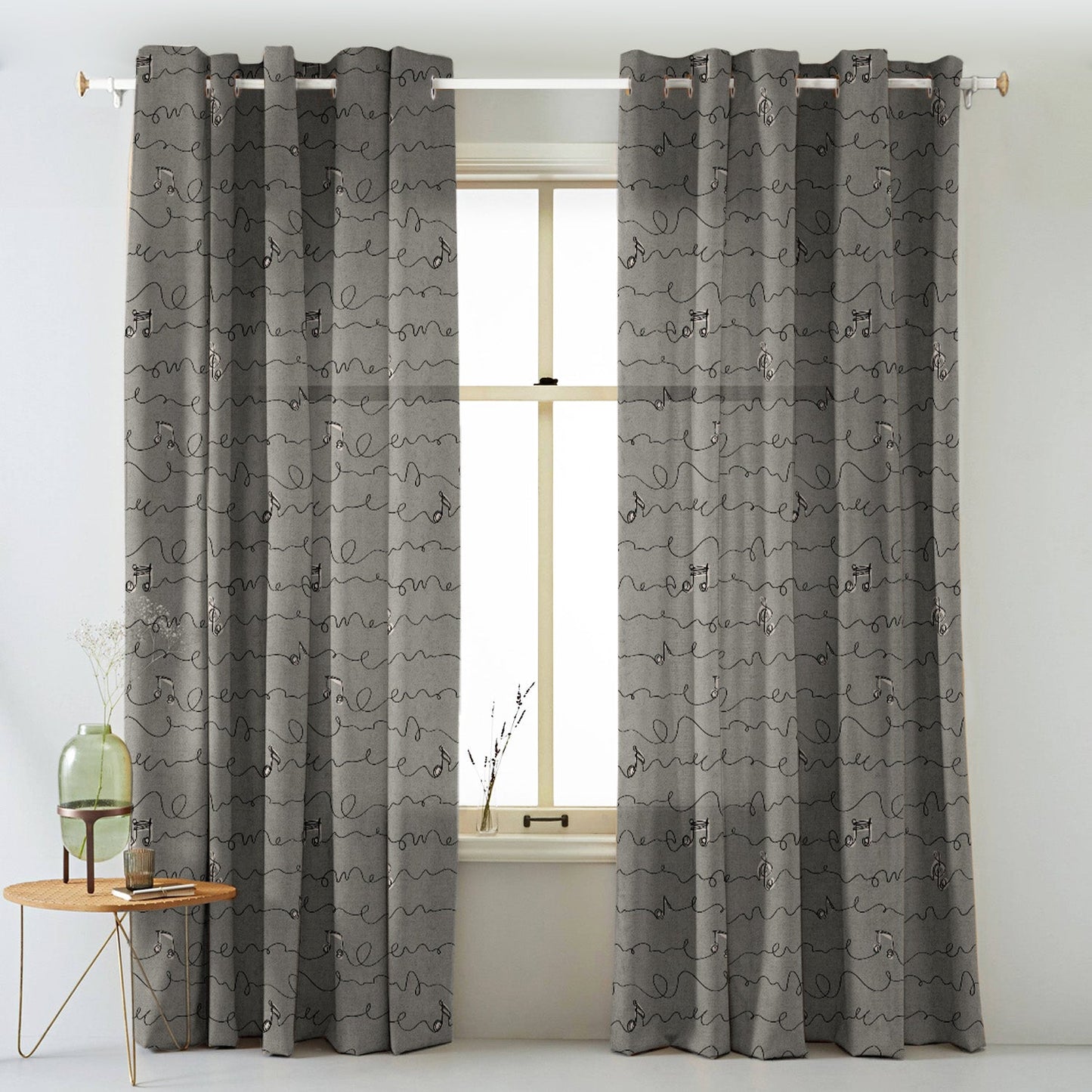 Elegent Geometric Print Matt Finish Room Darkening Curtain Set of 2 MTDS472B
