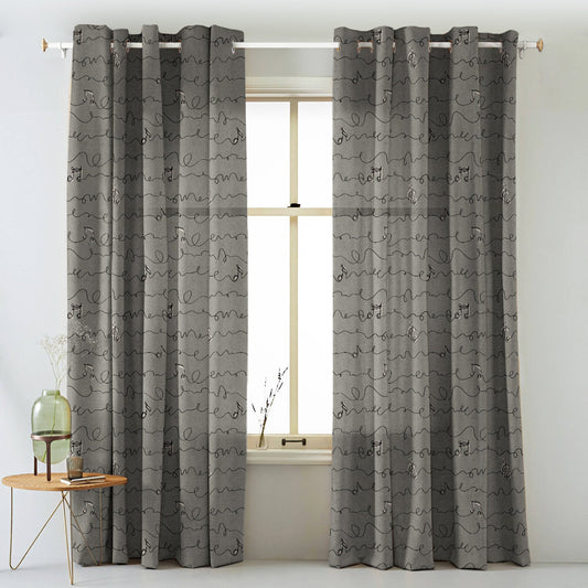 Elegent Geometric Print Matt Finish Room Darkening Curtain Set of 2 MTDS472B
