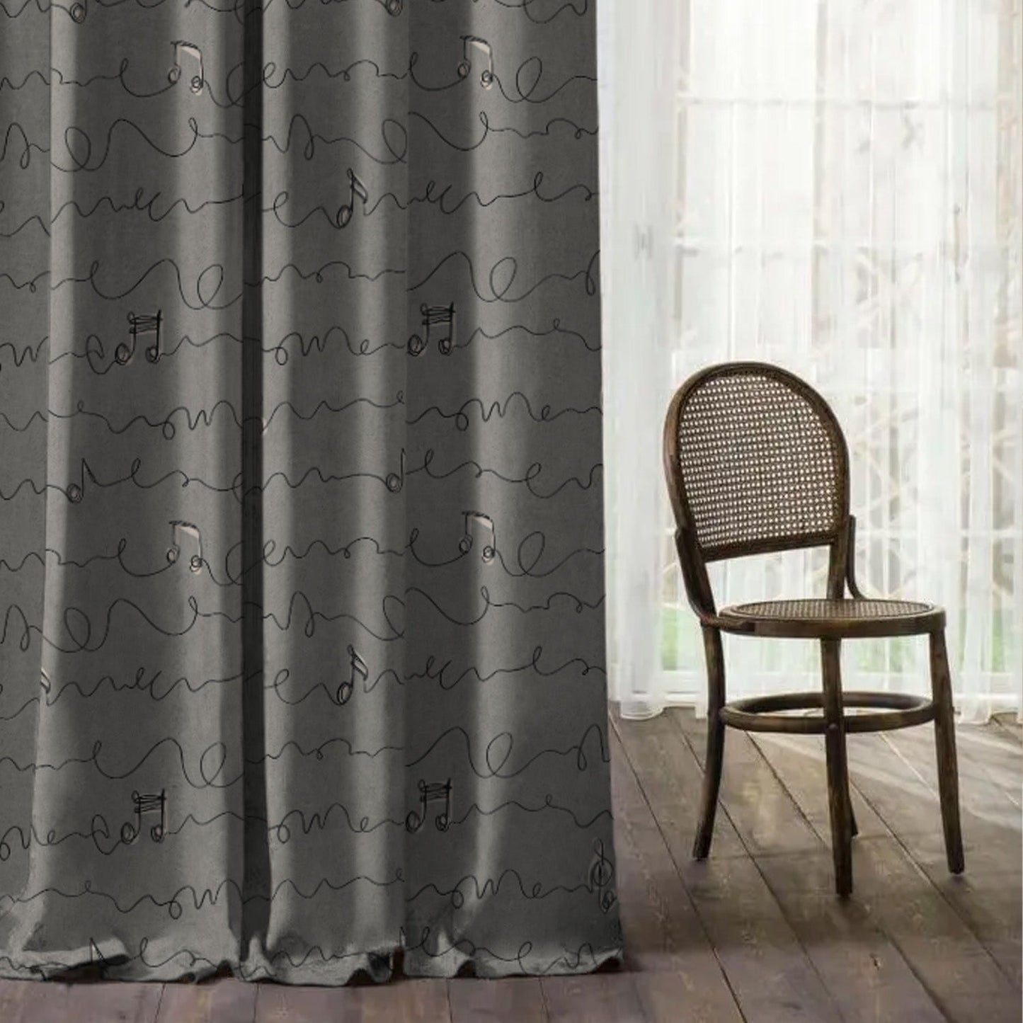 Elegent Geometric Print Matt Finish Room Darkening Curtain Set of 2 MTDS472B