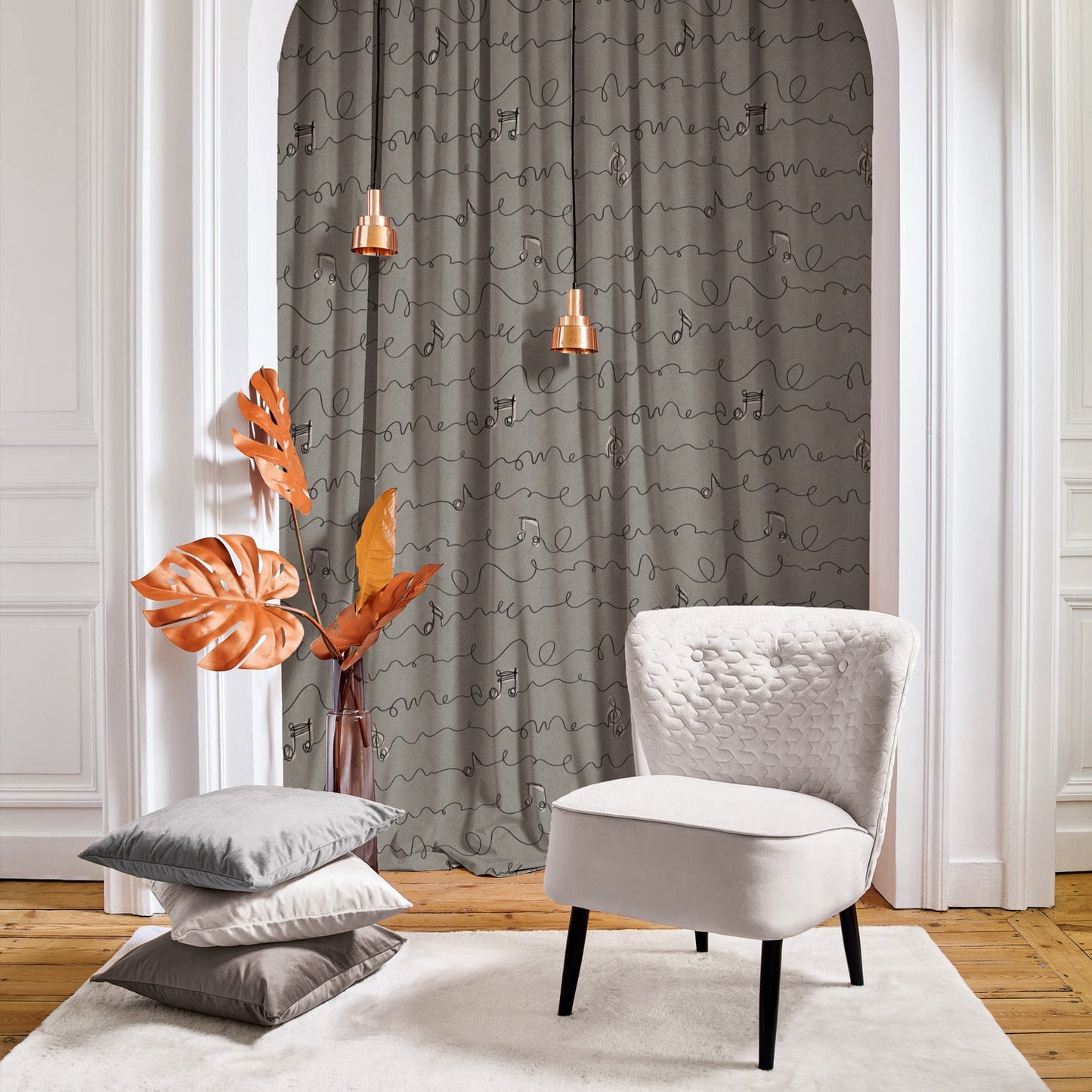 Elegent Geometric Print Matt Finish Room Darkening Curtain Set of 2 MTDS472B