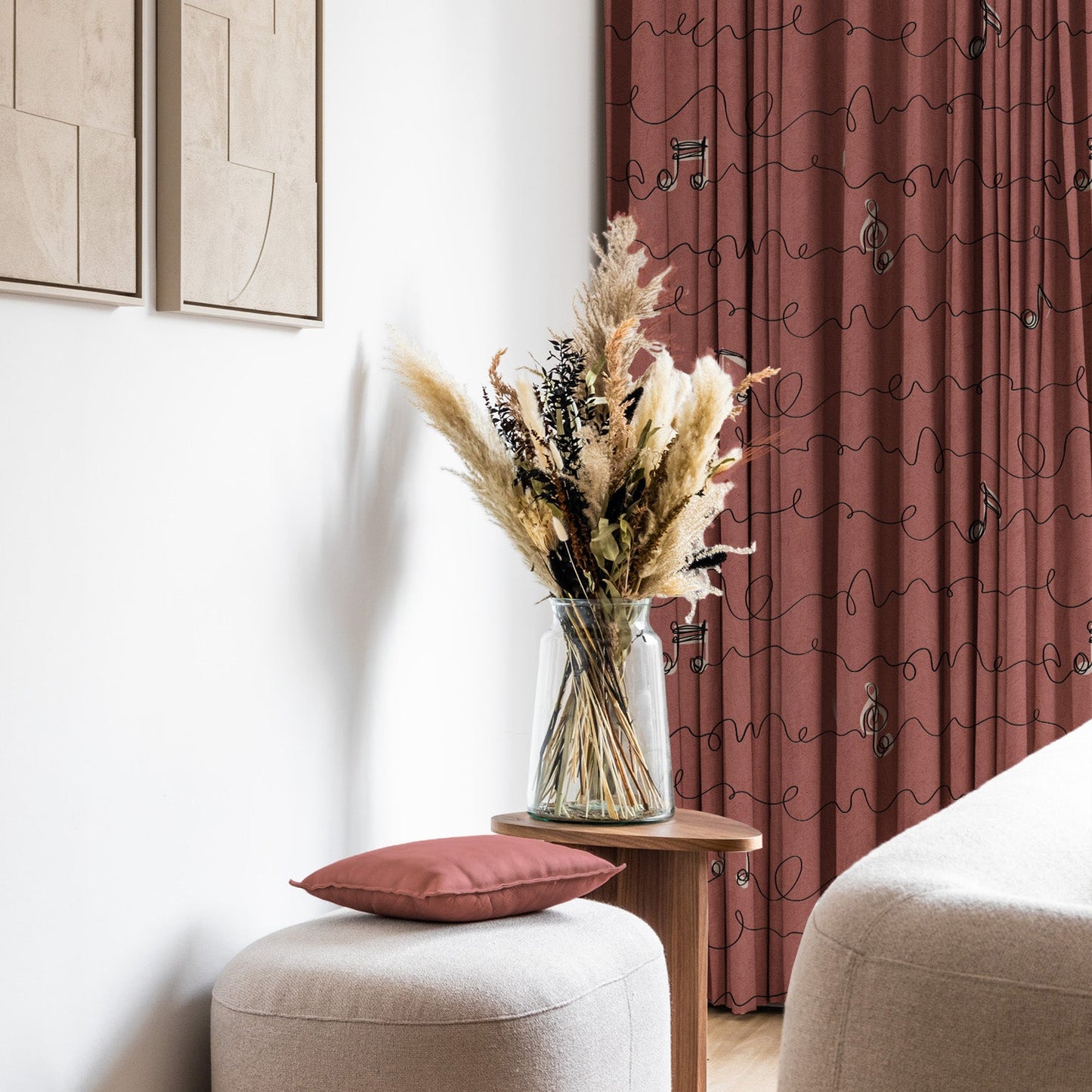 Elegent Geometric Print Matt Finish Room Darkening Curtain Set of 2 MTDS472C