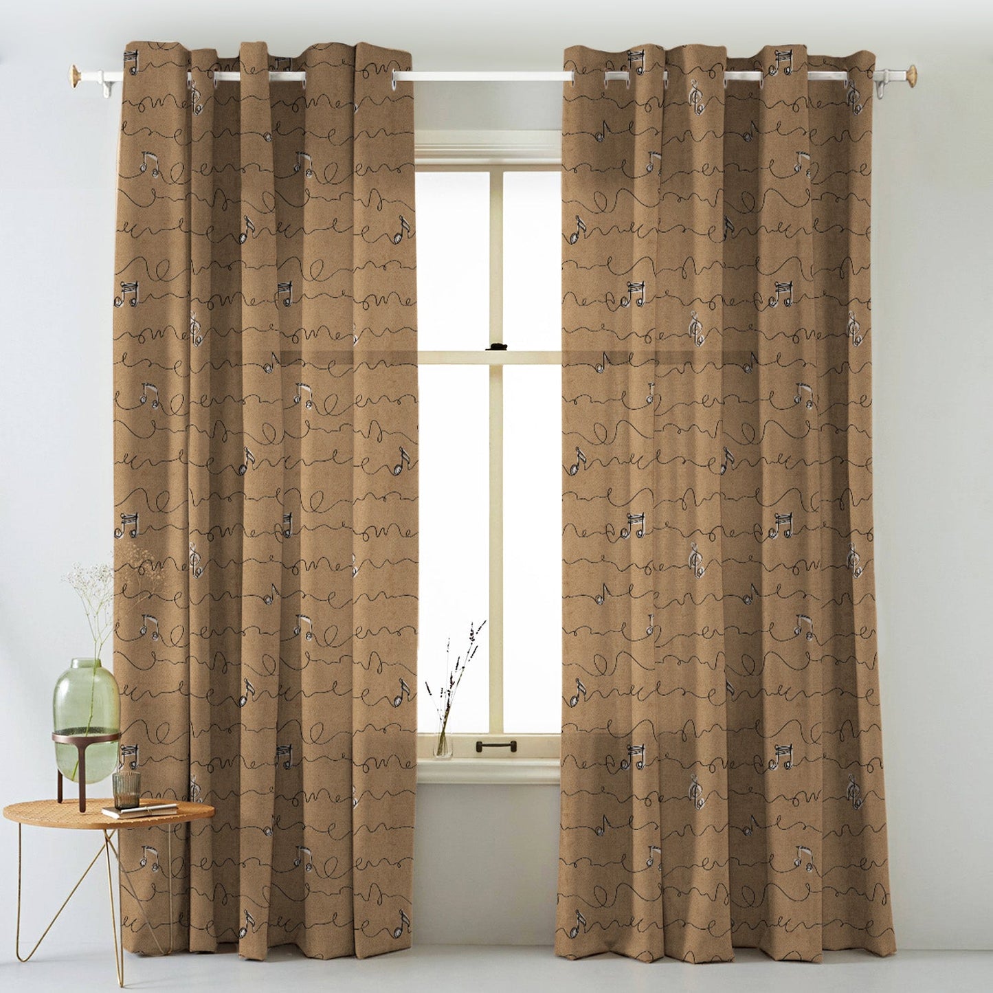 Elegent Geometric Print Matt Finish Room Darkening Curtain Set of 2 MTDS472D