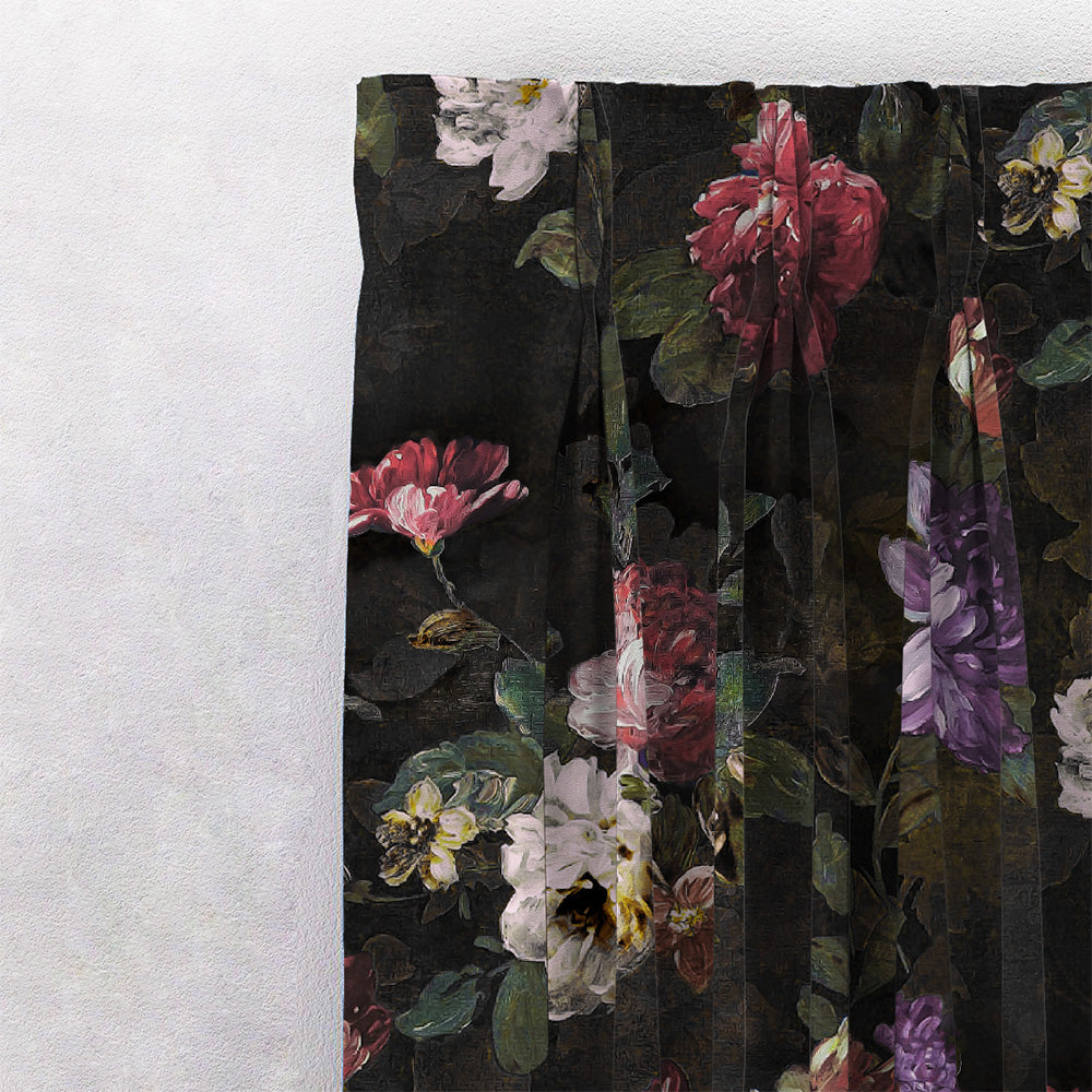 Dark Romance Floral Deep Purple Heavy Satin Room Darkening Curtains Set Of 2 - (DS473C)