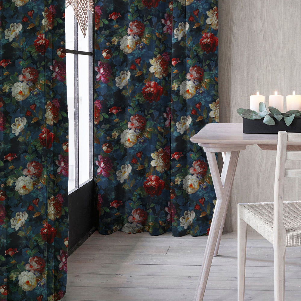 Elegant Floral Print Room Darkening Curtains- Set of 2 -DS 473A