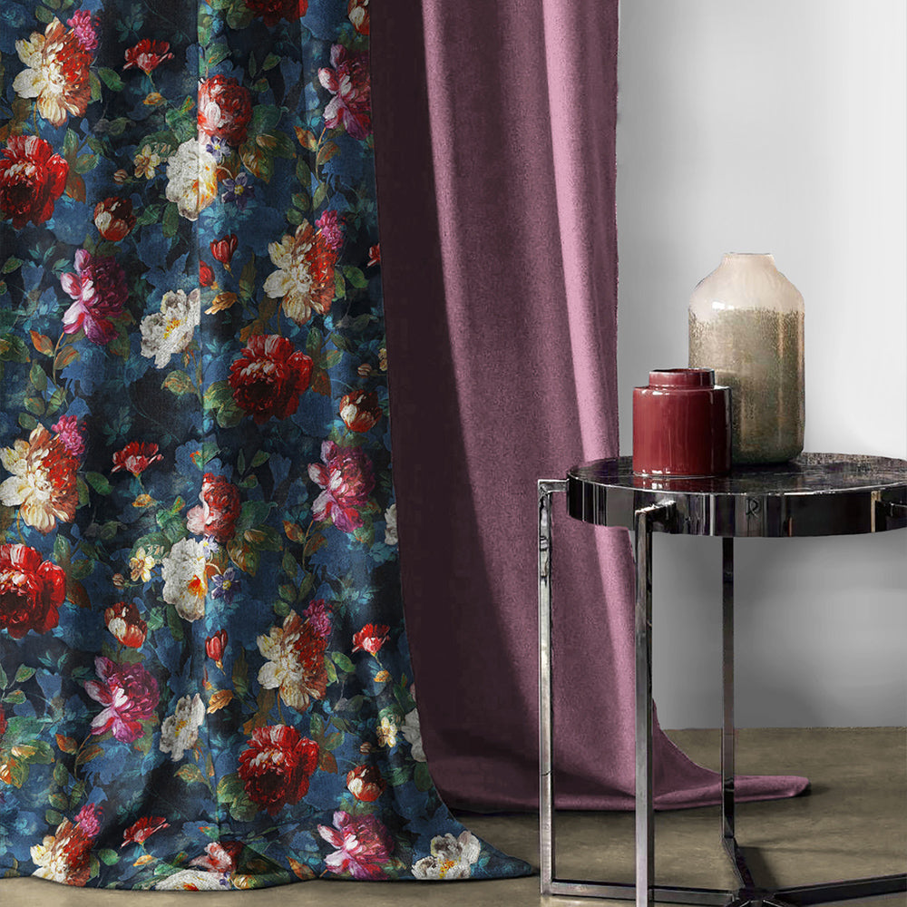 Elegant Floral Print Room Darkening Curtains- Set of 2 -DS 473A