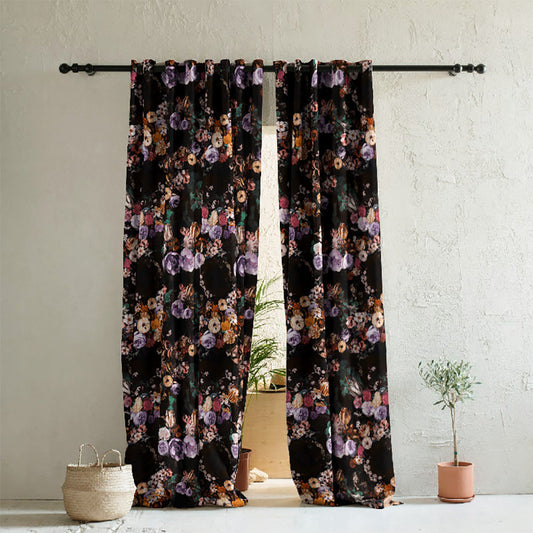 Noir Blossom Floral Dusty Purple Heavy Satin Room Darkening Curtains Set Of 2 - (DS474B)