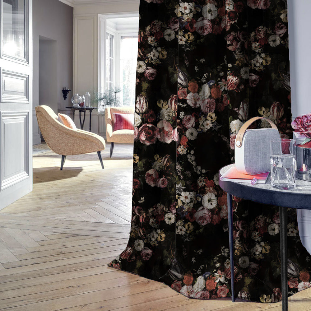 Elegant Floral Print Room Darkening Curtains- Set of 2 -DS 474 C