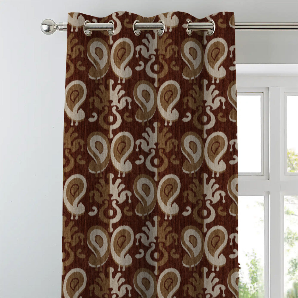 Ikat Indie Walnut Brown Heavy Satin Room Darkening Curtains Set Of 2 - (DS478C)
