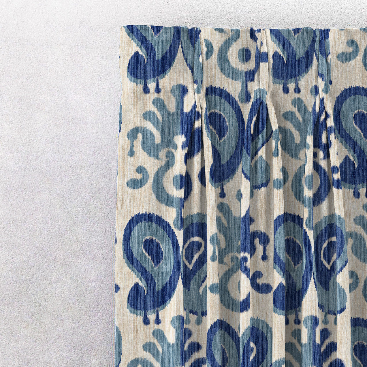 Ikat Indie OffWhite Heavy Satin Room Darkening Curtains Set Of 2 - (DS478D)