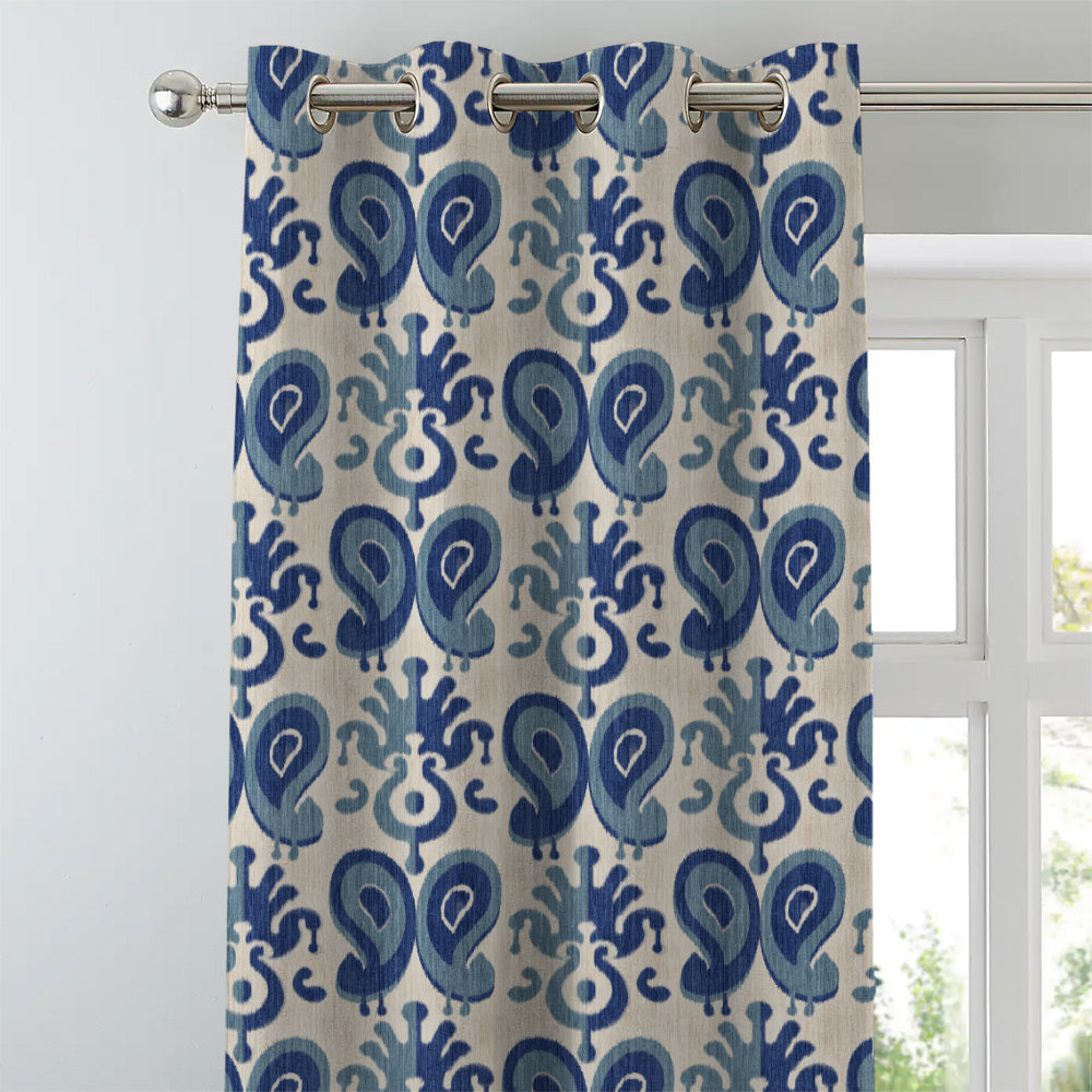 Ikat Indie OffWhite Heavy Satin Room Darkening Curtains Set Of 2 - (DS478D)