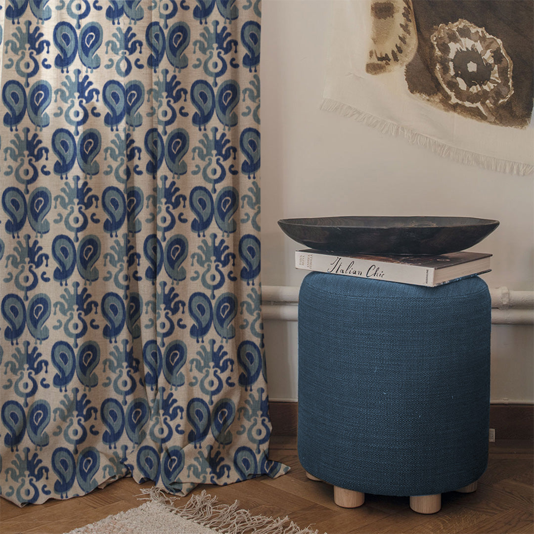 Ikat Indie OffWhite Heavy Satin Room Darkening Curtains Set Of 2 - (DS478D)