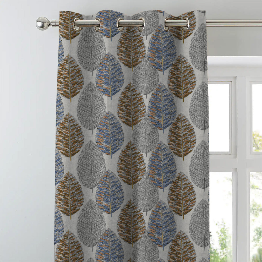 Evergreen Delight Floral Powder Blue Heavy Satin Room Darkening Curtains Set Of 2 - (DS480D)