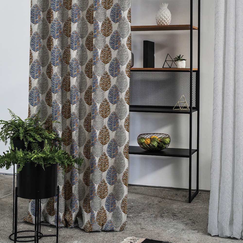 Evergreen Delight Floral Powder Blue Heavy Satin Room Darkening Curtains Set Of 2 - (DS480D)