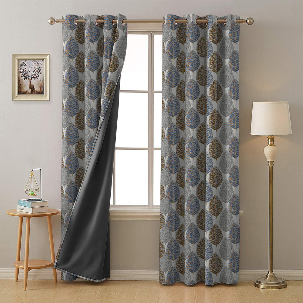 Evergreen Delight Floral Powder Blue Heavy Satin Room Darkening Curtains Set Of 2 - (DS480D)