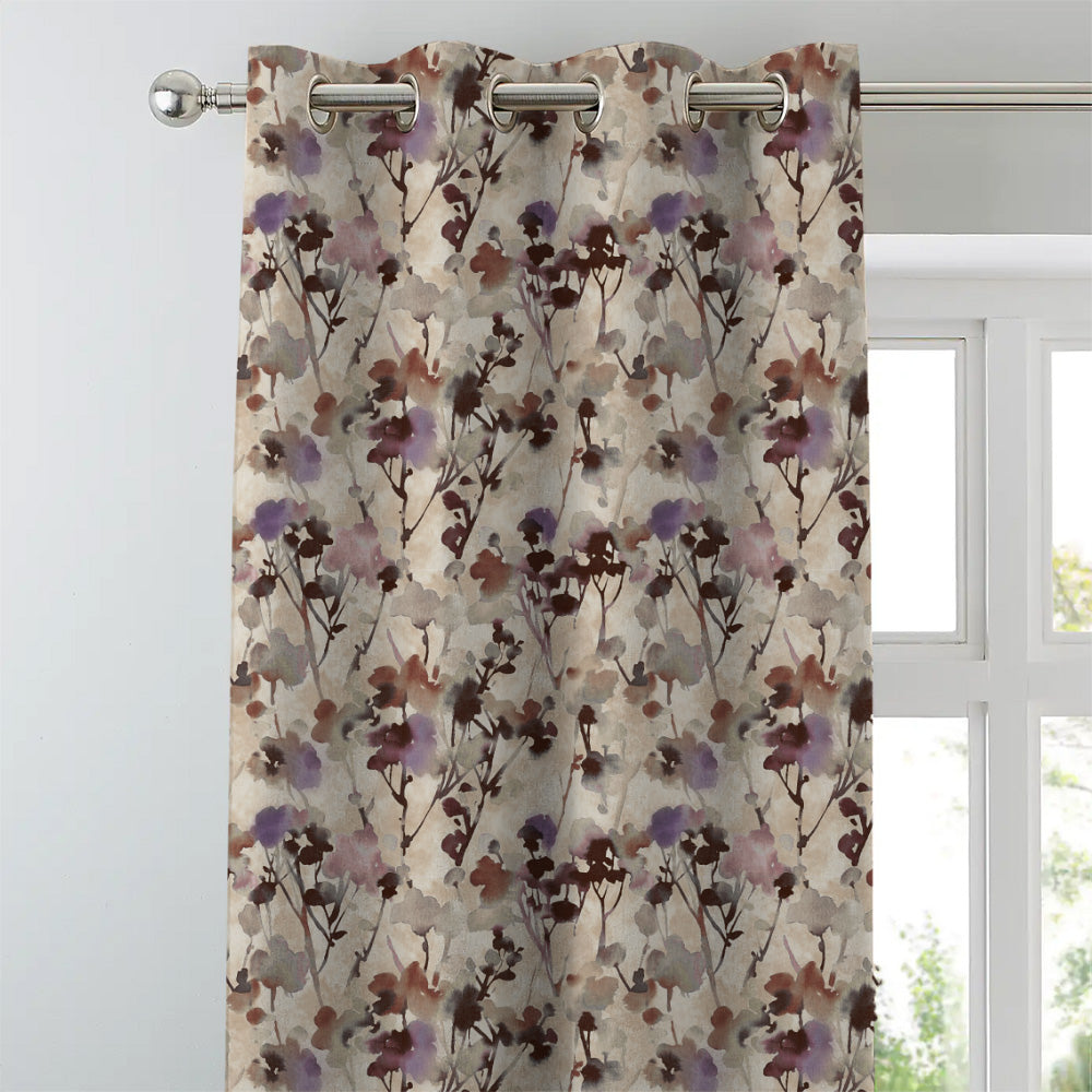 Eternal Leaves Geometric Wine Red Heavy Satin Room Darkening Curtains Set Of 2 - (DS481B)