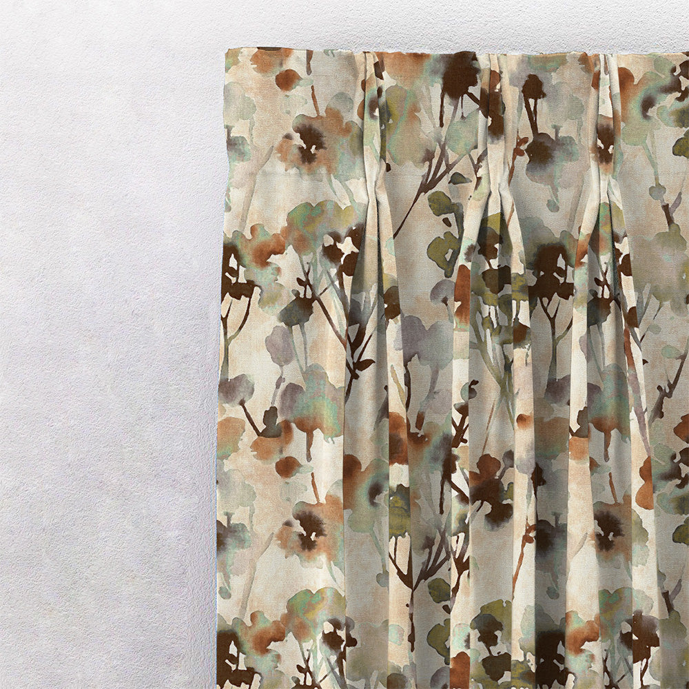 Eternal Leaves Geometric Olive Green Heavy Satin Room Darkening Curtains Set Of 2 - (DS481C)