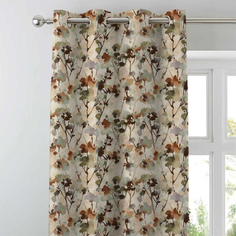 Eternal Leaves Geometric Olive Green Heavy Satin Room Darkening Curtains Set Of 2 - (DS481C)