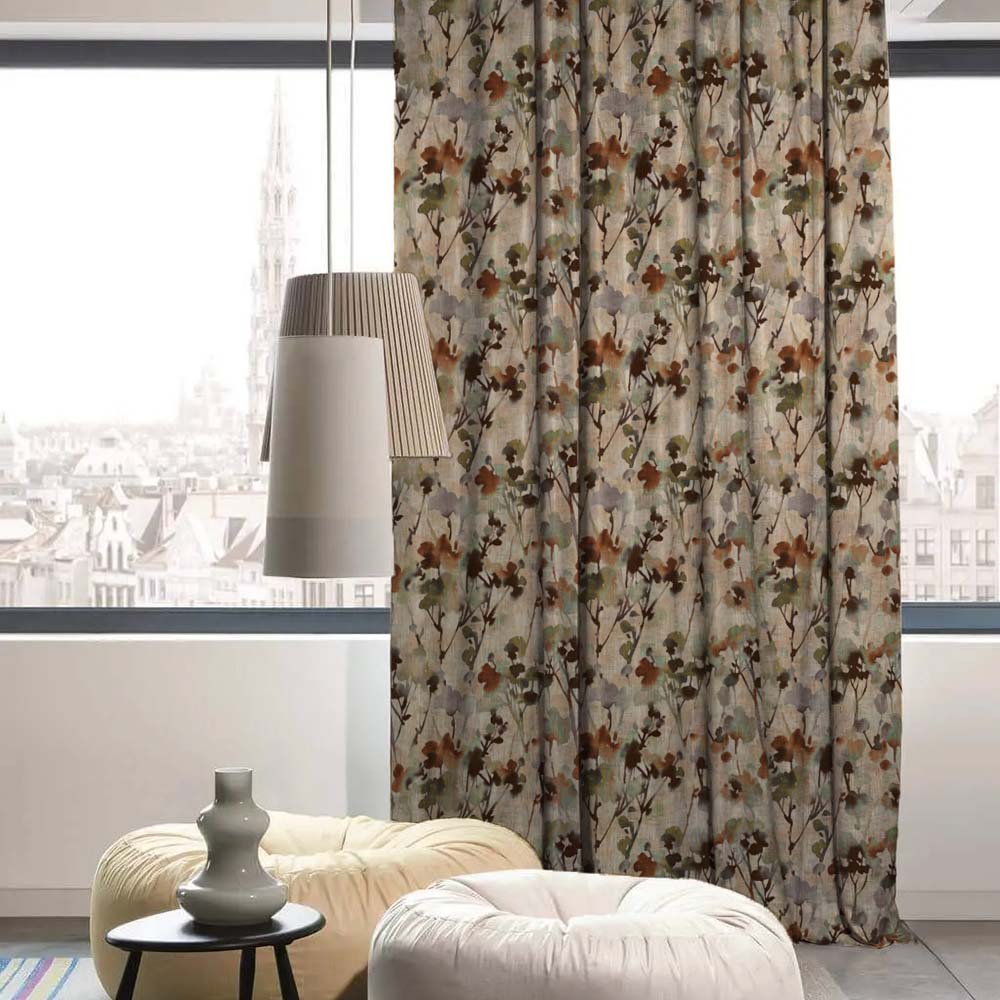 Eternal Leaves Geometric Olive Green Heavy Satin Room Darkening Curtains Set Of 2 - (DS481C)