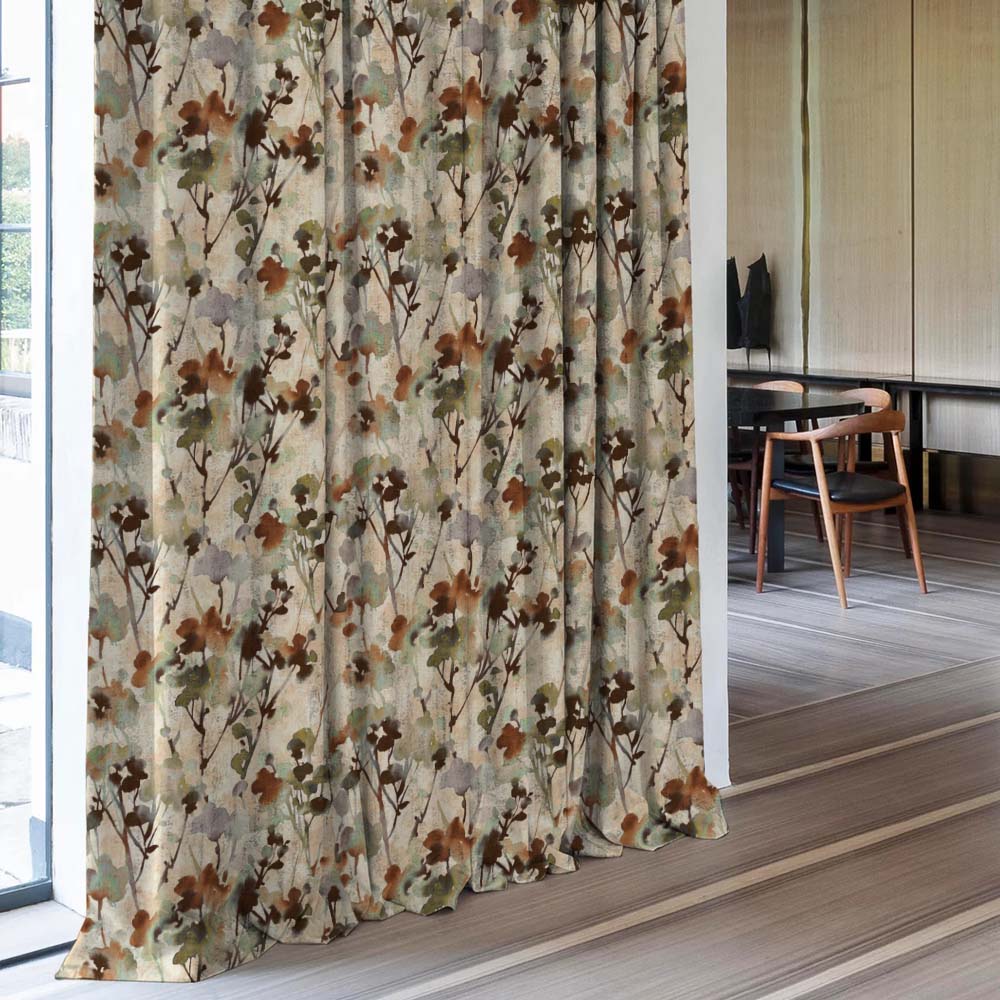 Eternal Leaves Geometric Olive Green Heavy Satin Room Darkening Curtains Set Of 2 - (DS481C)