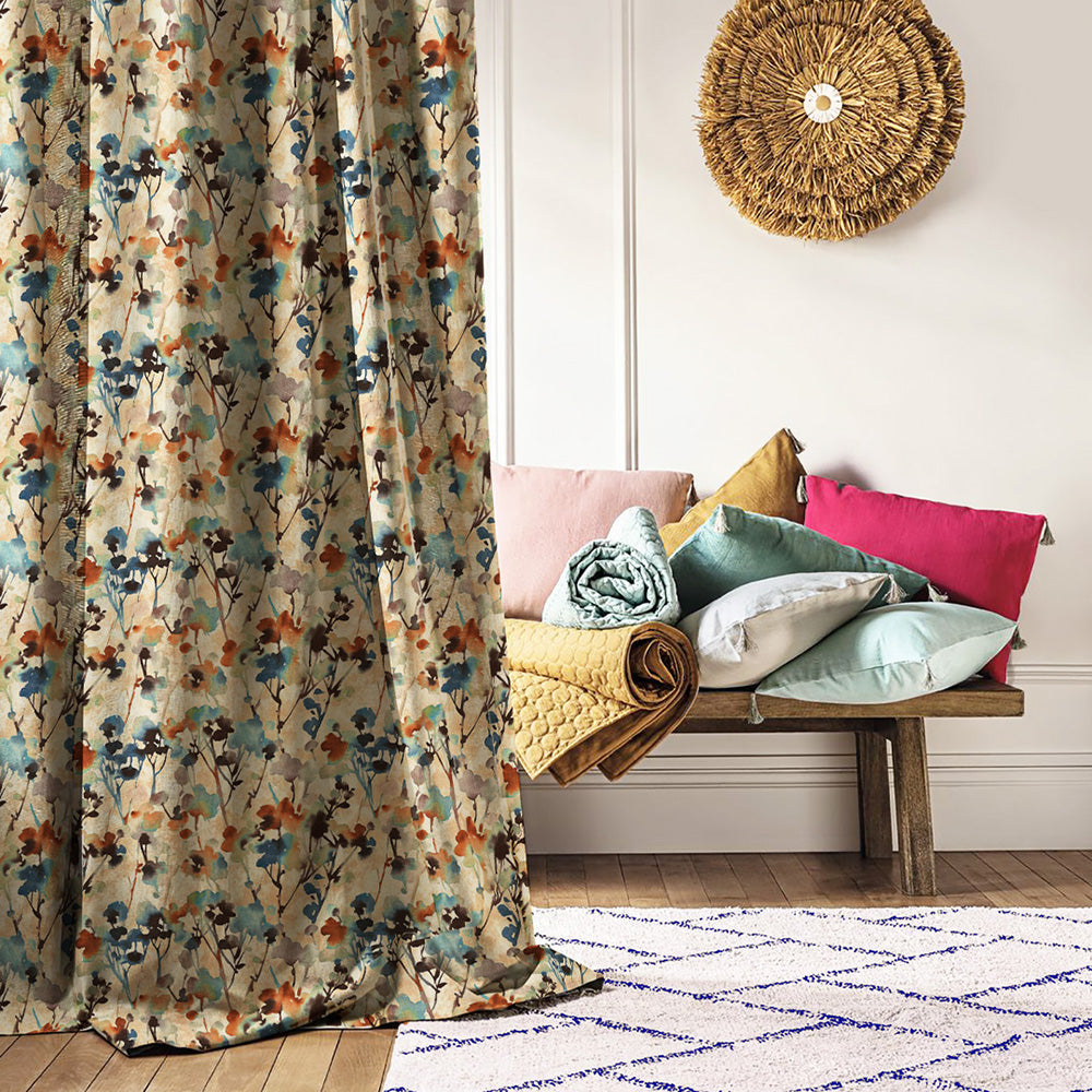 Elegant Floral Print Room Darkening Curtains- Set of 2 -DS 481A