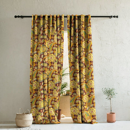 Urban Blooms Floral Maroon Heavy Satin Room Darkening Curtains Set Of 2 - (DS485D)