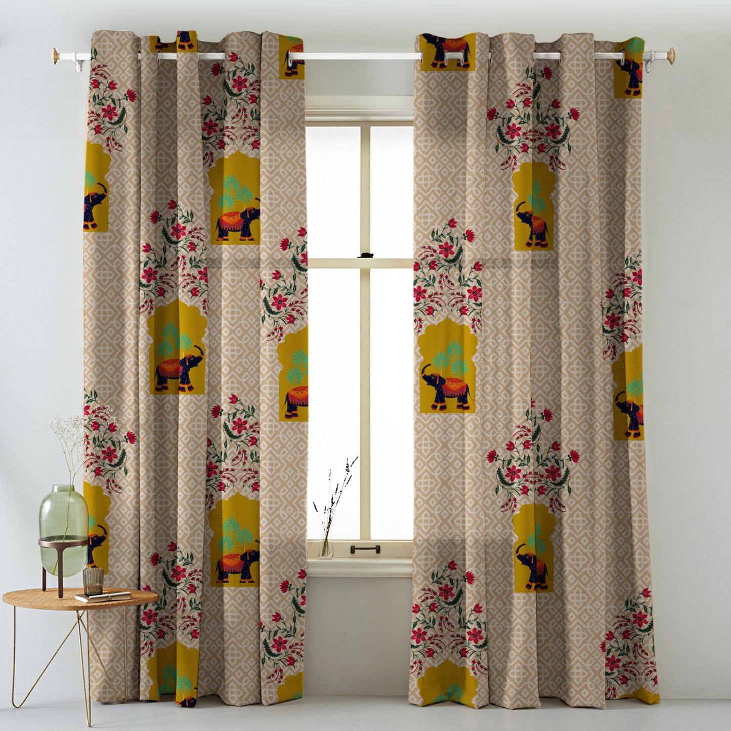 Elegent Indie Print Matt Finish Room Darkening Curtain Set of 2 MTDS489A