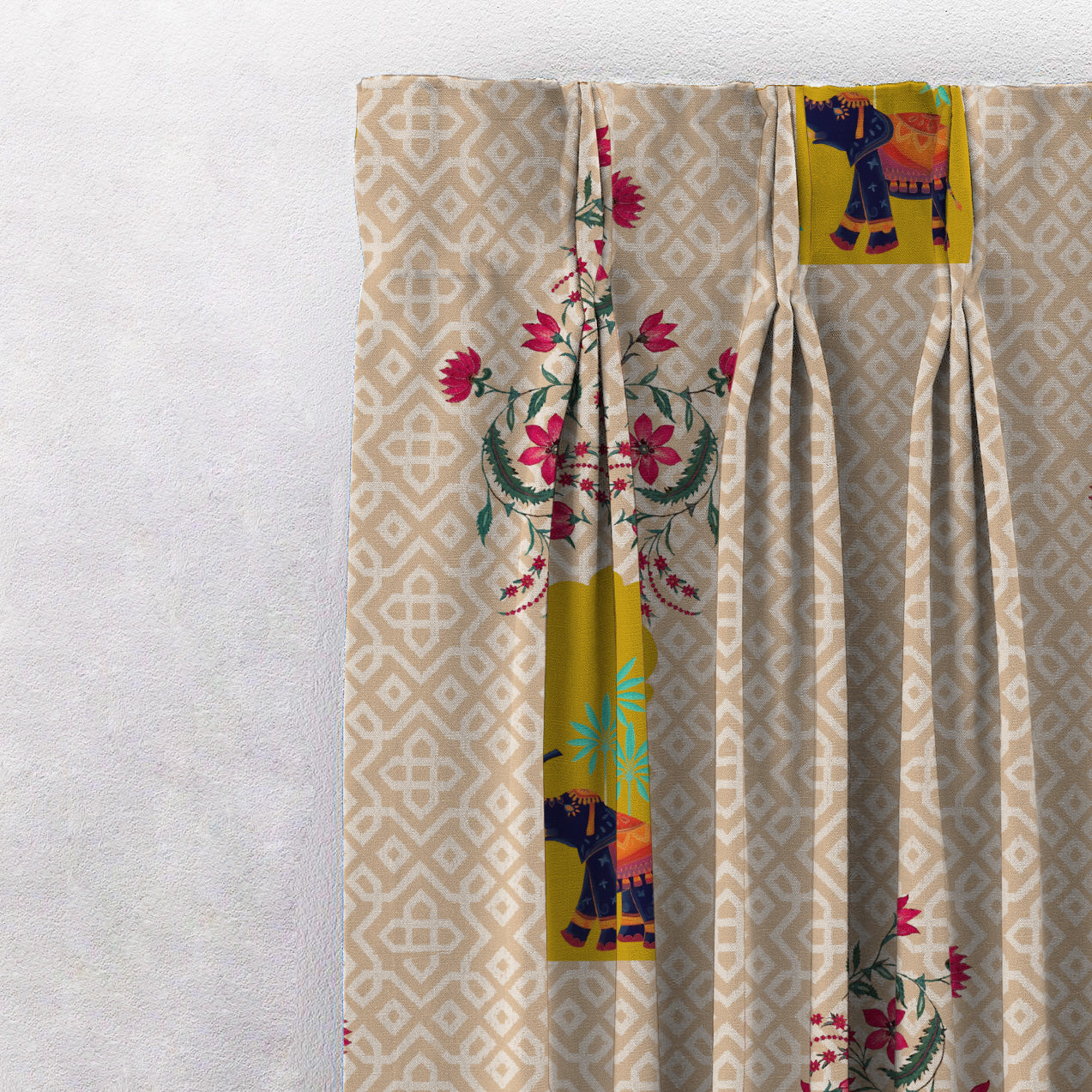 Elegent Indie Print Matt Finish Room Darkening Curtain Set of 2 MTDS489A