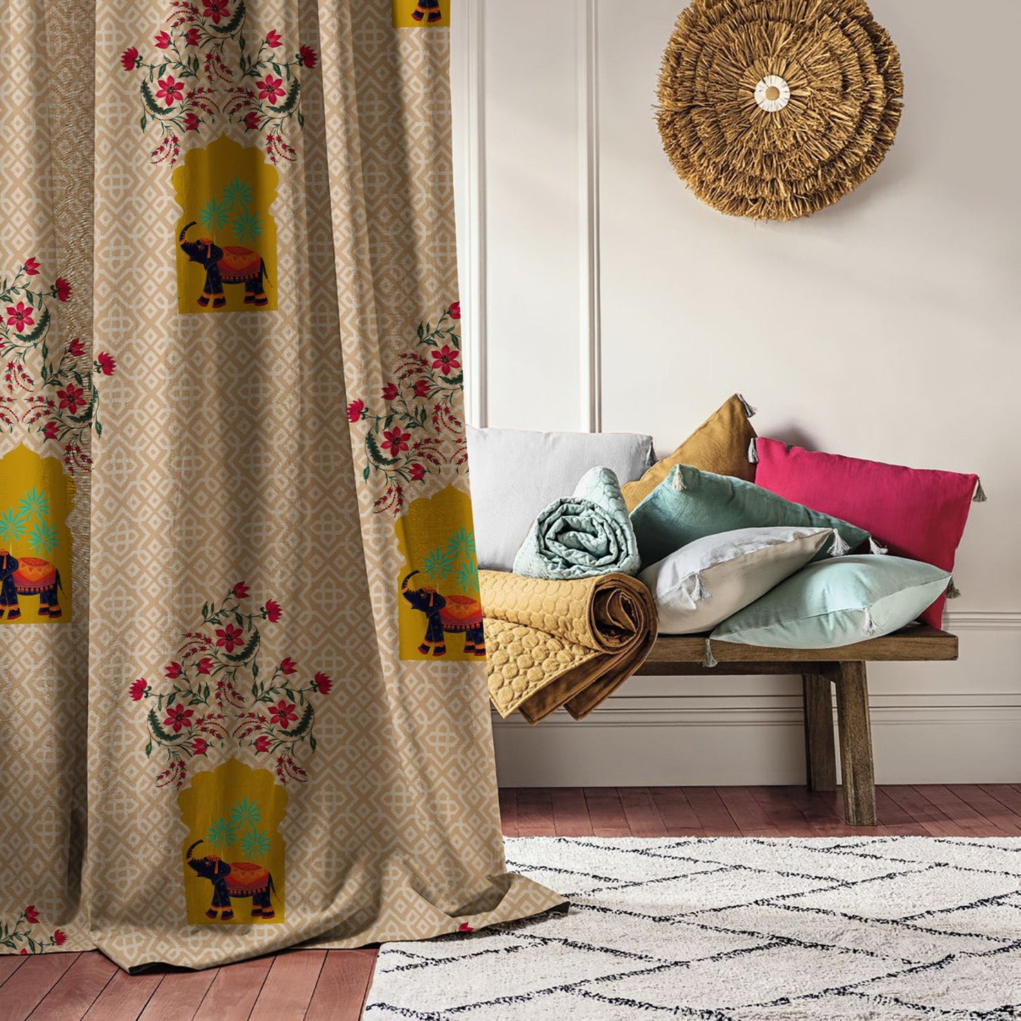 Elegent Indie Print Matt Finish Room Darkening Curtain Set of 2 MTDS489A