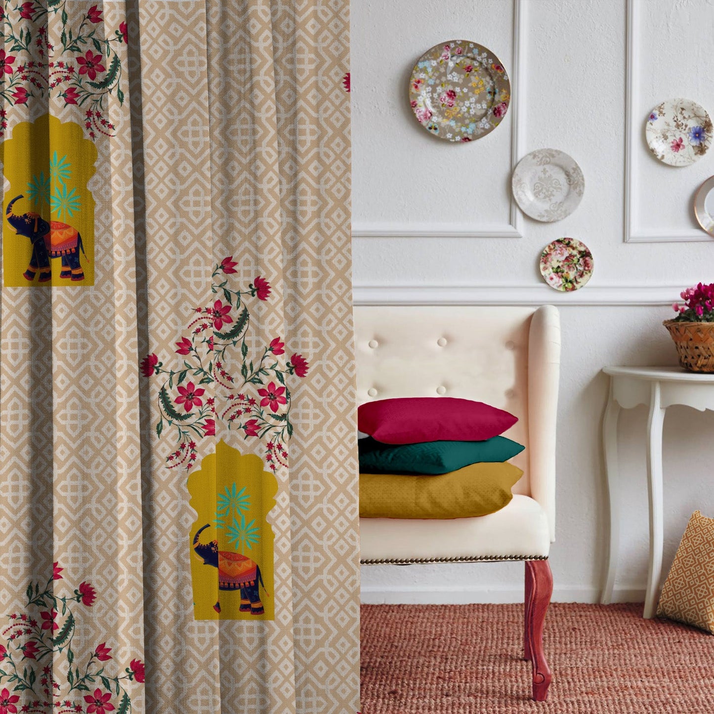 Elegent Indie Print Matt Finish Room Darkening Curtain Set of 2 MTDS489A