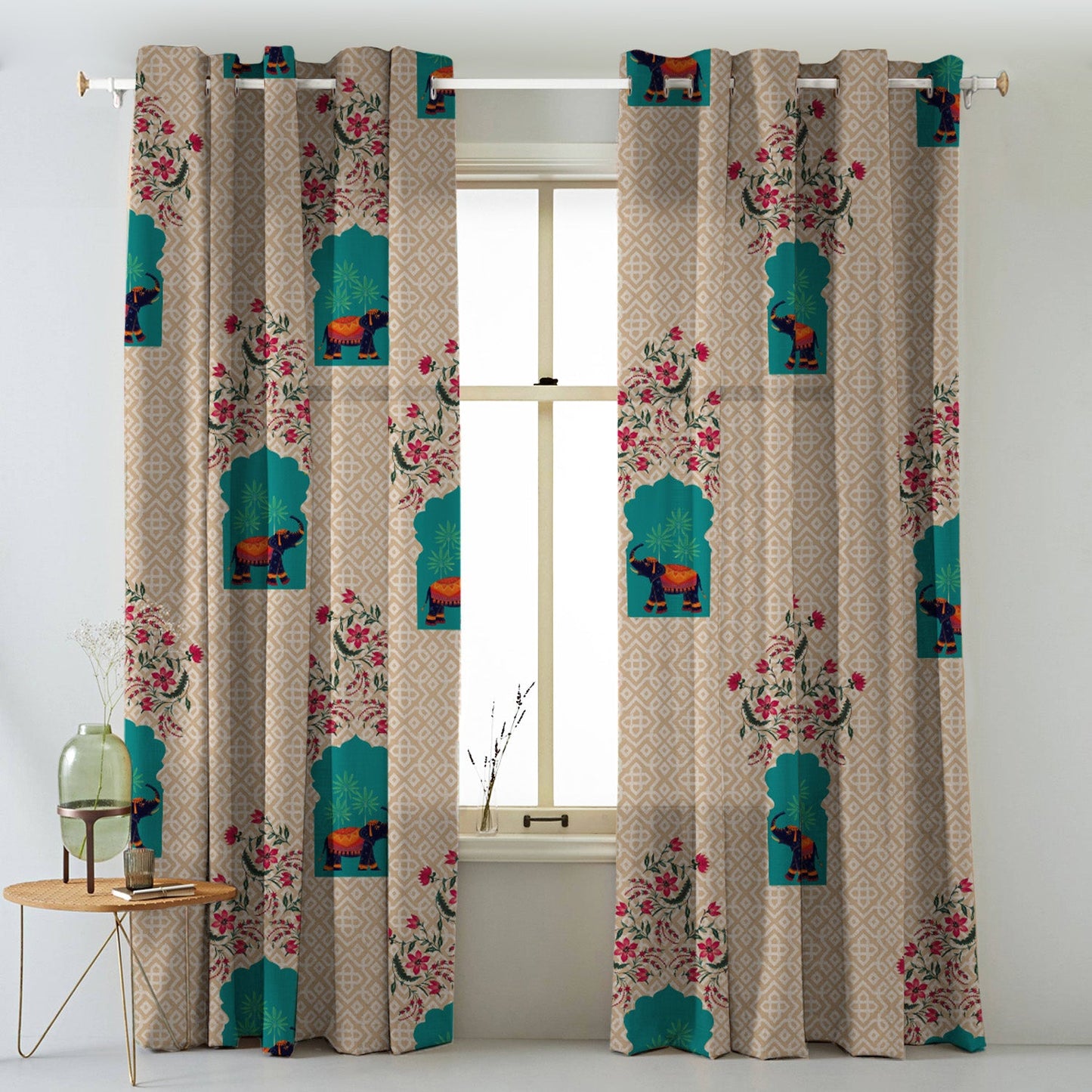 Elegent Indie Print Matt Finish Room Darkening Curtain Set of 2 MTDS489B